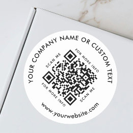 Scannable QR Code Business Company Modern White Classic Round Sticker