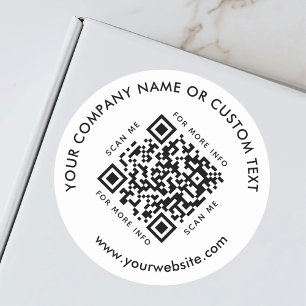 Scannable QR Code Business Company Modern White Classic Round Sticker