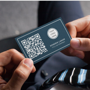 Scannable QR Code & Business Logo Navy Blue Card