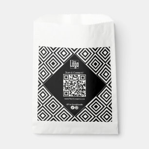 Scannable QR-code, CTA, www, Social Black & White Favour Bag