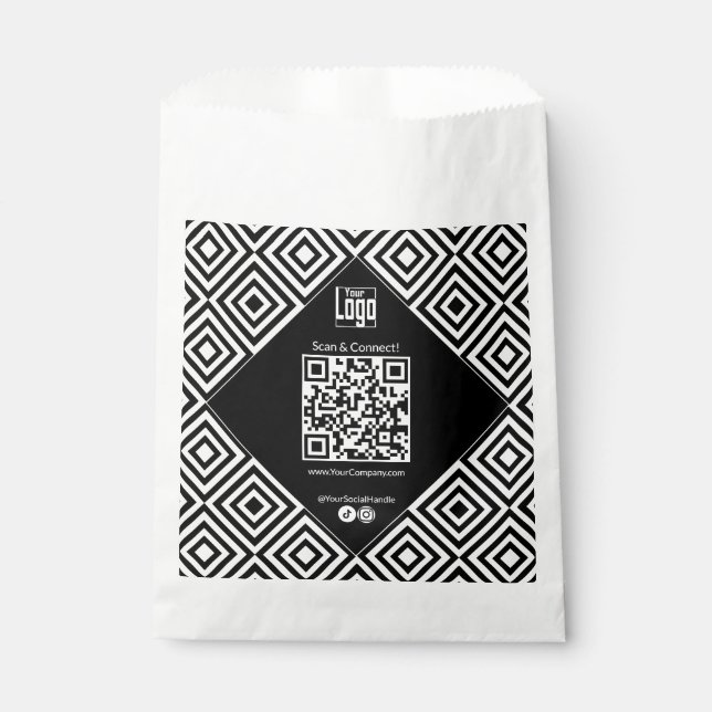 Scannable QR-code, CTA, www, Social Black & White  Favour Bag (Front)