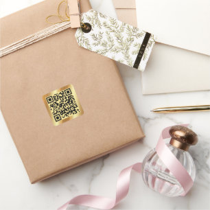 Scannable QR Code Elegant Gold Custom Template Square Sticker