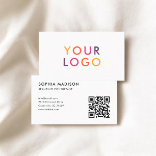 Scannable QR Code Logo Minimalist White Business Card