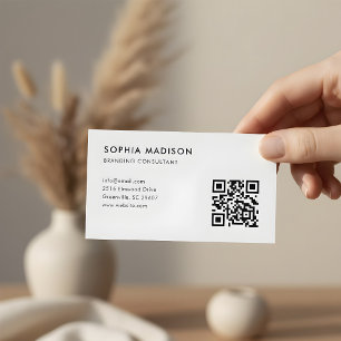 Scannable QR Code Logo Minimalist White Business Card