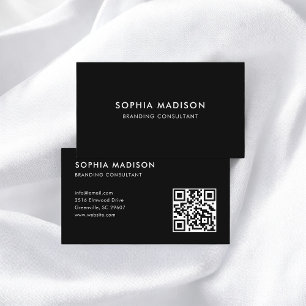 Scannable QR Code Minimalist Black Business Card