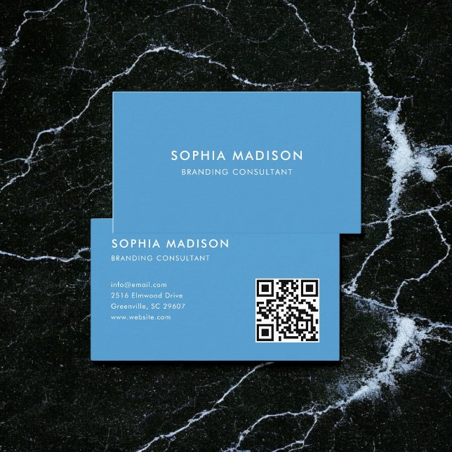Scannable QR Code Minimalist Blue Business Card (Creator Uploaded)