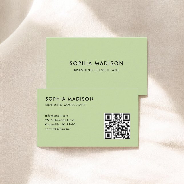 Scannable QR Code Minimalist Green Business Card (Creator Uploaded)