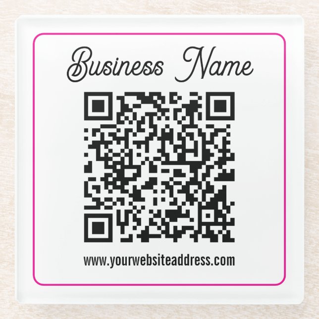 Scannable QR code with Cursive Script Handwriting Glass Coaster (Front)