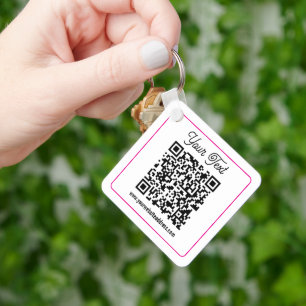 Scannable QR code with Cursive Script Handwriting Key Ring