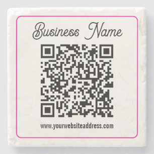 Scannable QR code with Cursive Script Handwriting Stone Coaster