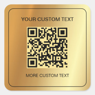 Scannable QR Code Your Custom Text Faux Gold Square Sticker