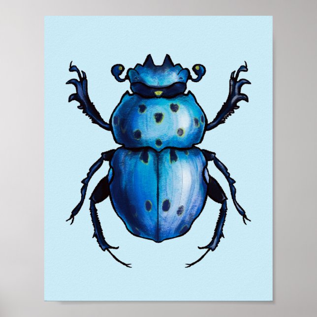 Scarab Beetle Art Blue Entomology Insect Poster (Front)