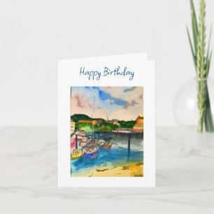 Scarborough Harbor Original Birthday  Card