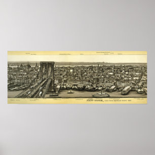 Scarce 1880 Brooklyn NY Panorama Poster