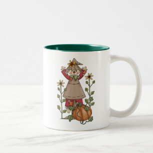 Scarecrow 1 Pumpkin Fall Sunflowers Two-Tone Coffee Mug