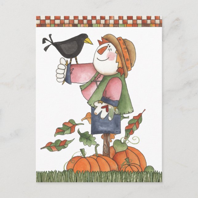 Scarecrow and crow postcard (Front)