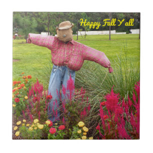 Scarecrow and fall flowers at Bok Tower Gardens FL Ceramic Tile