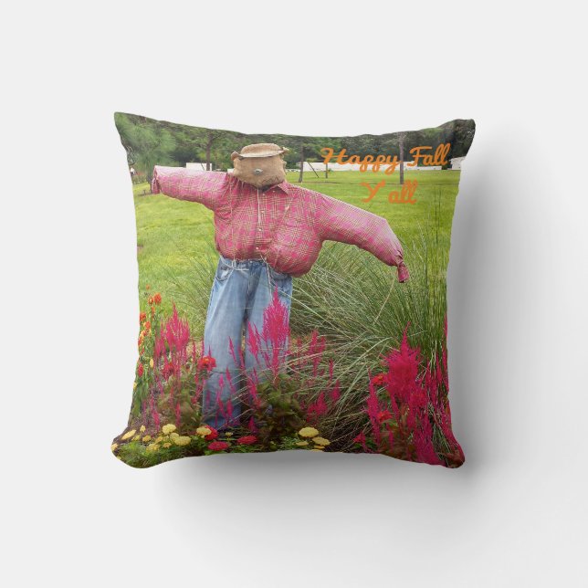 Scarecrow and fall flowers at Bok Tower Gardens FL Cushion (Front)