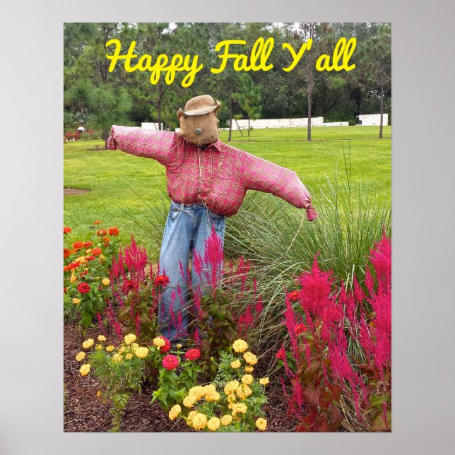 Scarecrow and fall flowers at Bok Tower Gardens FL Poster (Front)