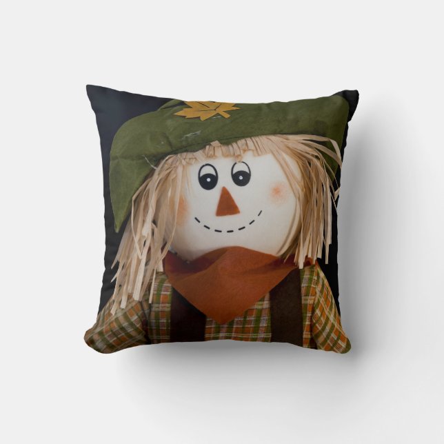 Scarecrow and Green Hat Reversible Green Cushion (Front)
