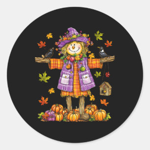 Scarecrow Autumn Fall Season Pumpkin Thanksgiving  Classic Round Sticker