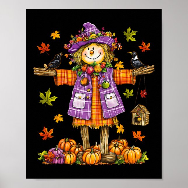 Scarecrow Autumn Fall Season Pumpkin Thanksgiving  Poster (Front)