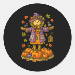 Scarecrow Autumn Harvest Fall Season Pumpkin Thank Classic Round Sticker