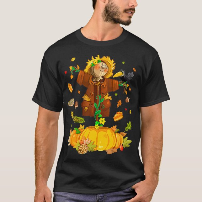Scarecrow Autumn Hello Fall Pumpkin Halloween T-Shirt (Front)