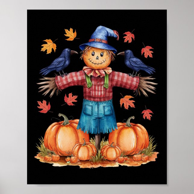 Scarecrow Autumn Hello Fall Pumpkin Thanksgiving H Poster (Front)