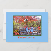 SCARECROW BUDDIES SITTING ON BENCH HALLOWEEN