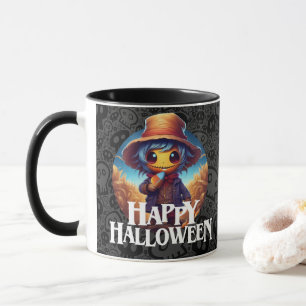Scarecrow Eating Candy Happy Halloween Mug