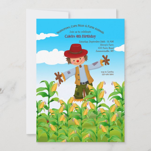 Scarecrow Fall Birthday Invitation (Front)