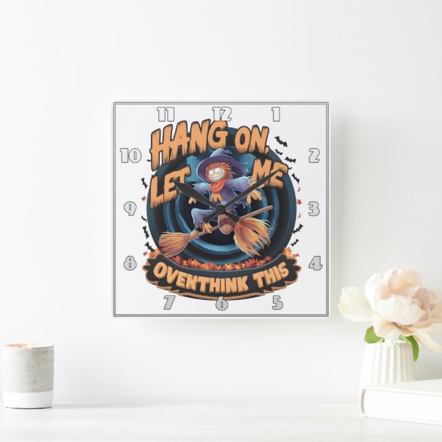 Scarecrow flying on a broom at night square wall clock (Home)