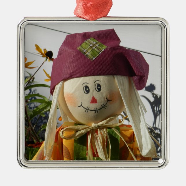 Scarecrow Girl Premium Square Ornament (Front)