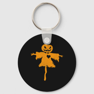 Scarecrow Girl Scary Cute Pumpkin Head Black Heart Key Ring