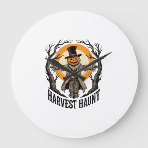 Scarecrow Halloween Shirt Vintage Engraving Harves Large Clock
