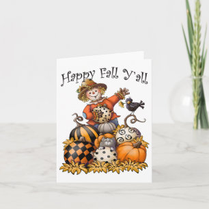 Scarecrow Happy Fall Y'all Pumpkin Thanksgiving Ha Card