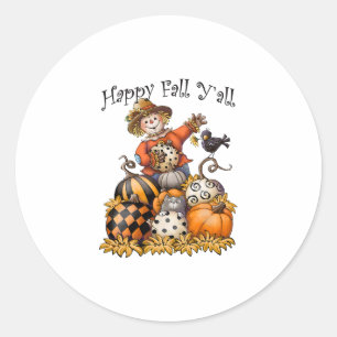 Scarecrow Happy Fall Y'all Pumpkin Thanksgiving Ha Classic Round Sticker