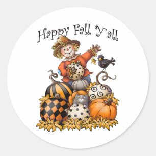 Scarecrow Happy Fall Y'all Pumpkin Thanksgiving Ha Classic Round Sticker