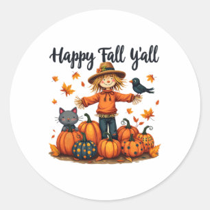 Scarecrow Happy Fall Y'all Thanksgiving Halloween  Classic Round Sticker