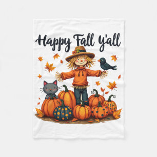 Scarecrow Happy Fall Y'all Thanksgiving Halloween Fleece Blanket