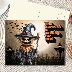 Scarecrow Harvest Hunter Halloween Postcard