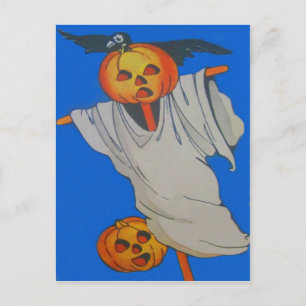 Scarecrow Jack O' Lantern Pumpkin Ghost Postcard