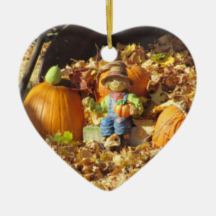 Scarecrow King on His Pumpkin Throne Ceramic Ornament