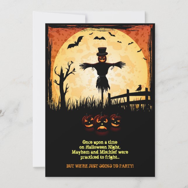 Scarecrow Moonlight Halloween Party Card (Front)