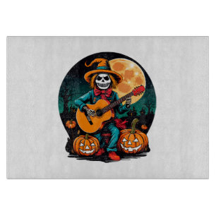 scarecrow plays guitar and celebrates halloween cutting board