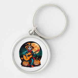 scarecrow plays guitar and celebrates halloween key ring