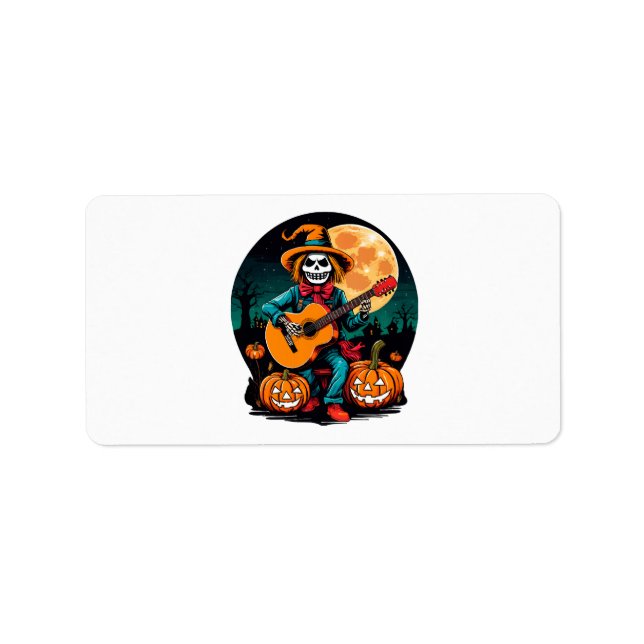 scarecrow plays guitar and celebrates halloween label (Front)