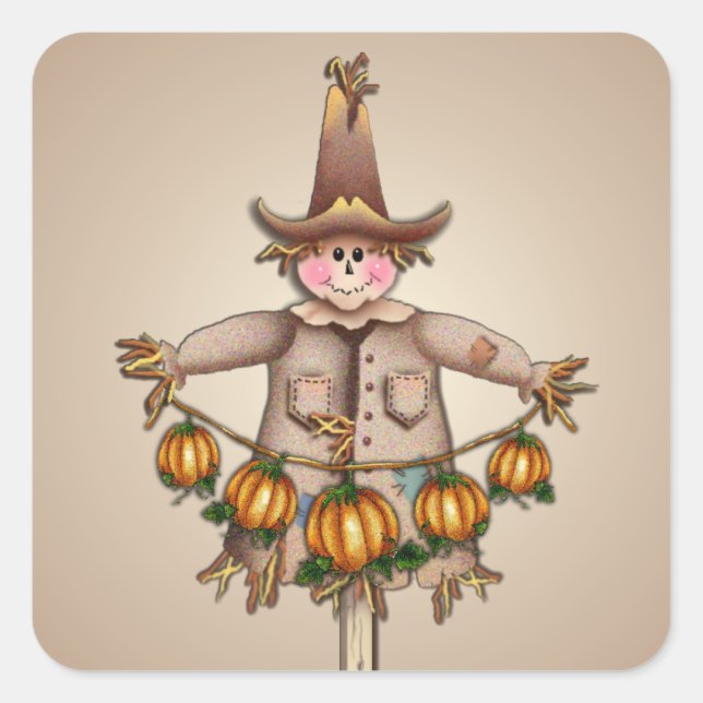 SCARECROW & PUMPKIN GARLAND by SHARON SHARPE Square Sticker (Front)