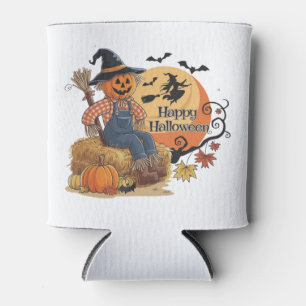 Scarecrow Pumpkin Halloween Rustic Vibes Art Can Cooler